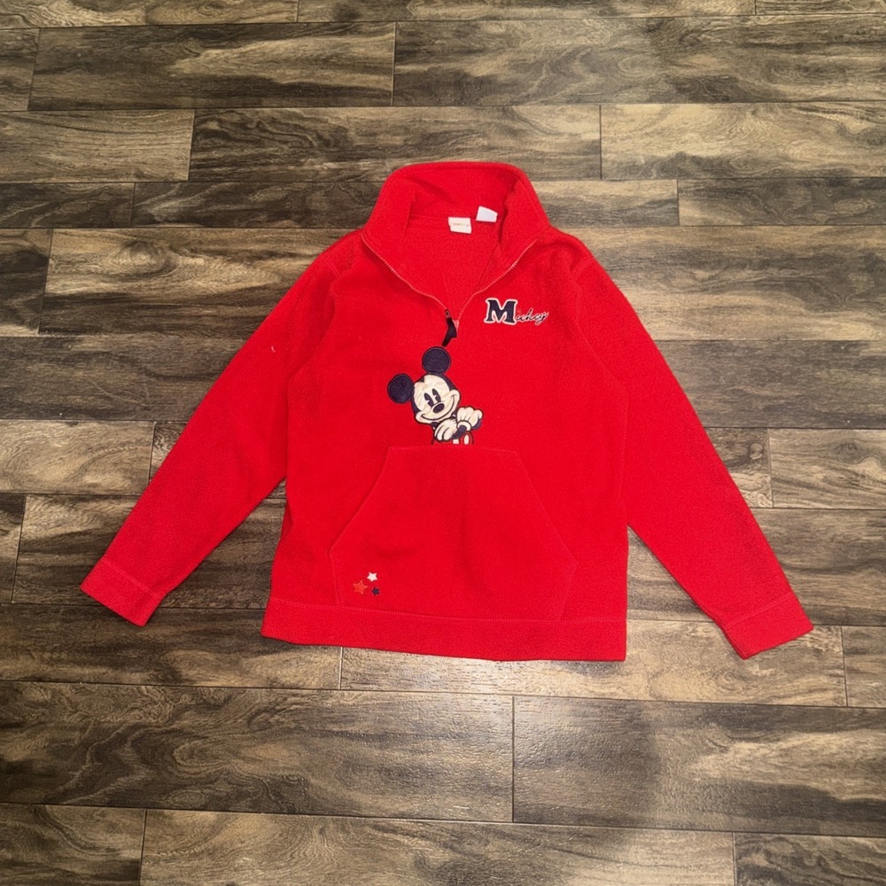 Mickey Disney Fleece 1/4 Zip Pullover Sweatshirt Women's Size S Front Pocket Red